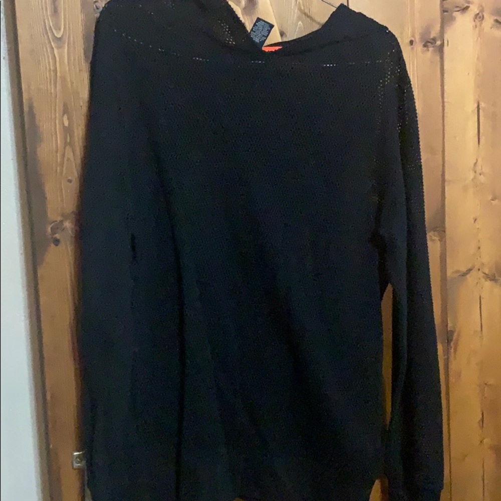 Hooded, net, long sleeve shirt